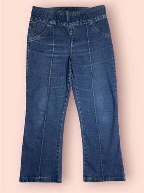 HUE Women's Boot-Cut Cropped Pull-On Front Seam Jeans Dark Blue sz L